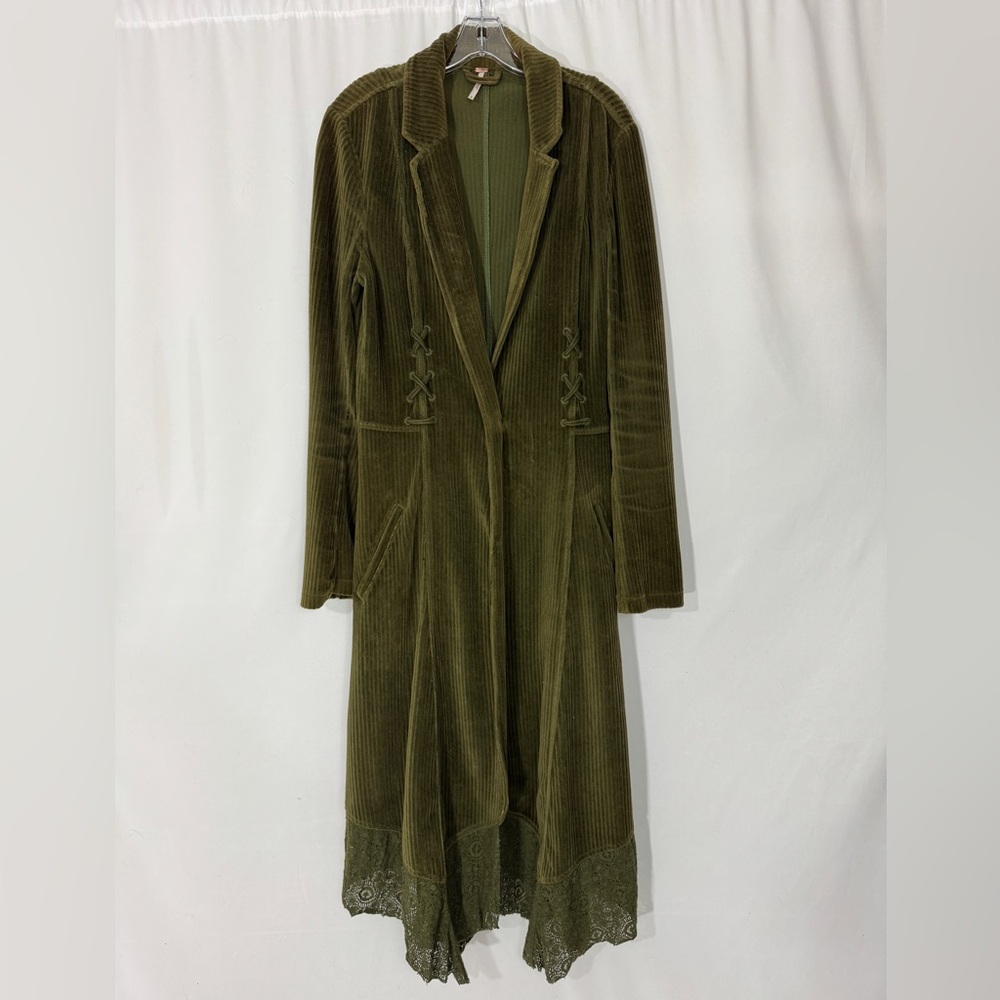 Free People Hunter Green Stretch Corduroy Duster